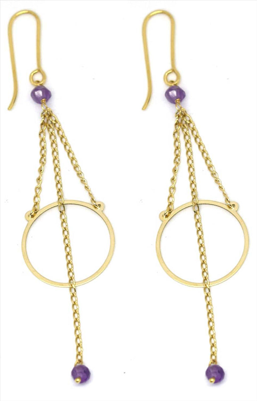 Disc 9k YG Circle Drop Amethyst Shepherd Hook Earrings