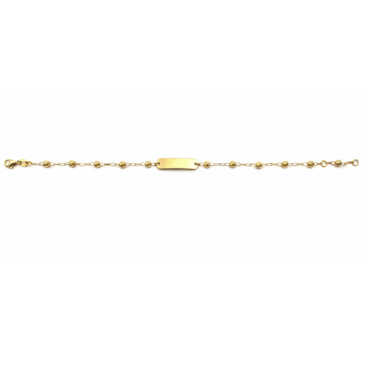 9k YG 3mm Faceted Ball (1cm spacing) Paperclip ID Bracelet 1.1 x 2.4mm wide. ID Plate Measures 20x5mm. 17cm. Approx 1.55g