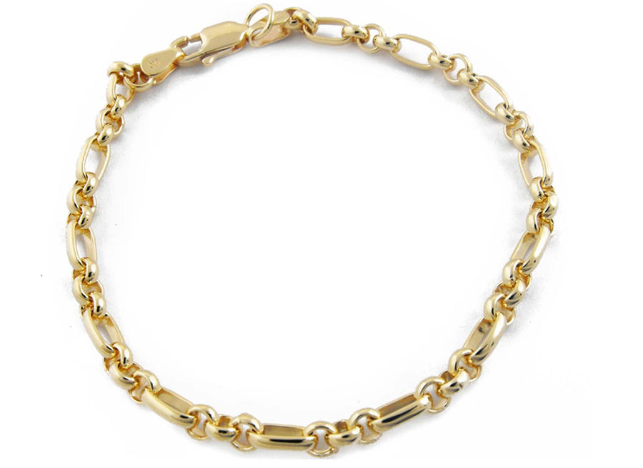 18k YG Solid 1 x 3 Oval & Round Belcher Bracelet 4.0mm wide 19cm . Approx 10.13g