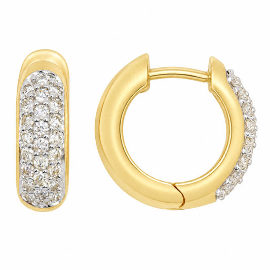 9k YG Diamond Round Huggie Earrings (4.9mm)