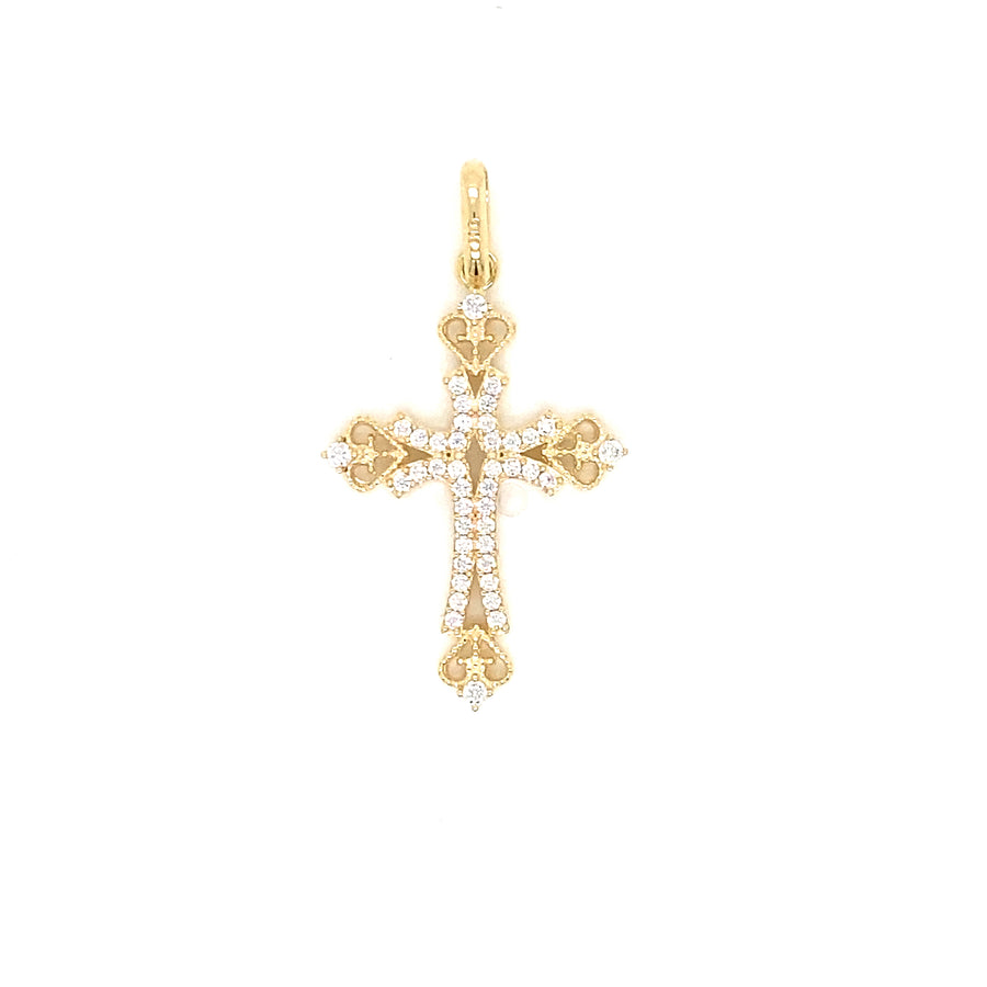 9K YG CZ Heart-End Cross 25x18mm