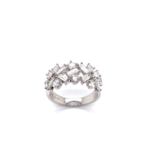 18k WG 2.21ct Baguette and Round Dress Ring. 8 RBC Dia= 1.12ct and 9 Baguette Dia = 1.08ct