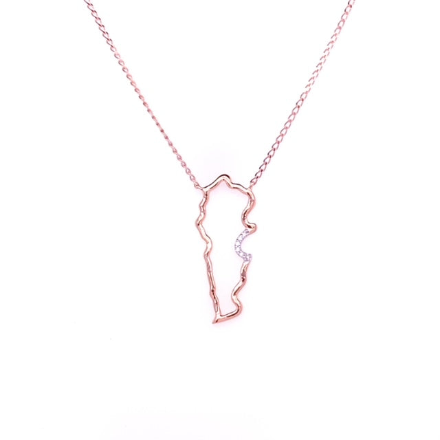 9k RG Lebanon Diamond Pendant 6D=0.02ct with Oval Link Chain 45cm O-Ring at 43cm & 44cm 1mm Wide . Meas. 25x10mm