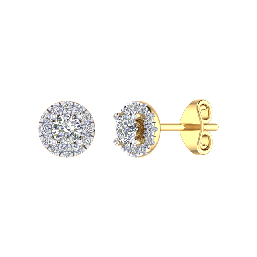 9k YG Diamond Halo Studs set with 2D=0.32ct & 24D=0.16ct