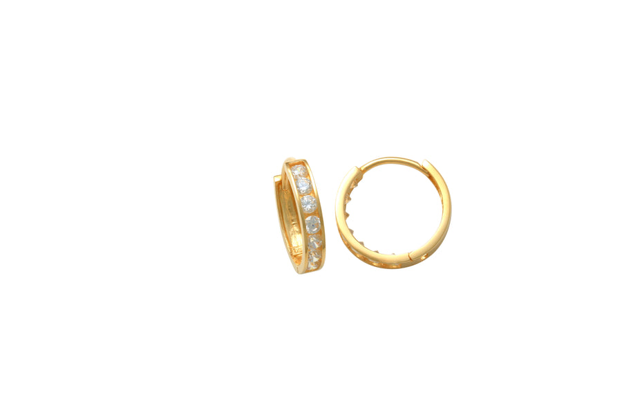 9k YG CZ Round Huggie Earrings 10mm Diameter. 2.5mm Wide