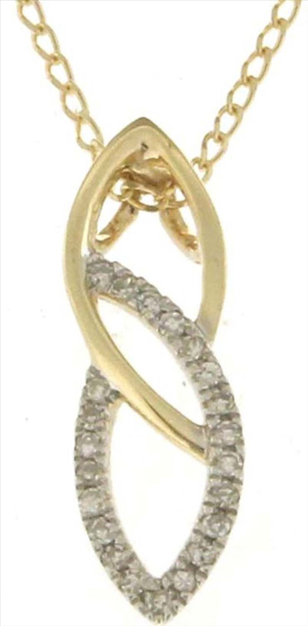 9k YG Diamond Pendant 22D=0.06ct with Oval Link Chain 45cm O-Ring at 43cm & 44cm 1mm wide . Meas. 17x5.3mm