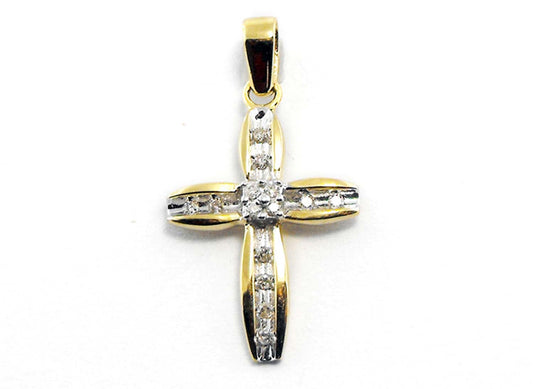 9k YG Diamond Cross Pendant 20x15mm