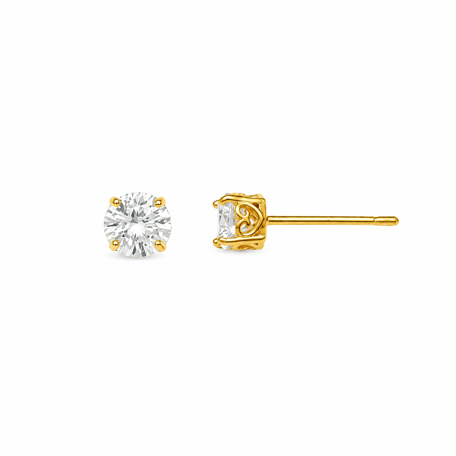 18k YG CZ 4 Claw Brilliant Cut Stud Earrings 3.5mm