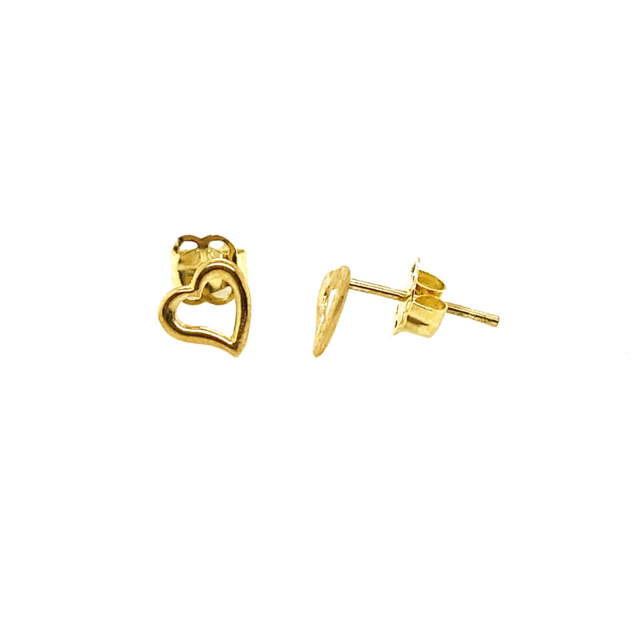 9k YG Curved Heart Stud Earrings 5.2x5.5mm