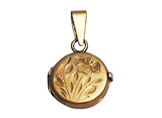18k YG Engraved Round Locket 15mm