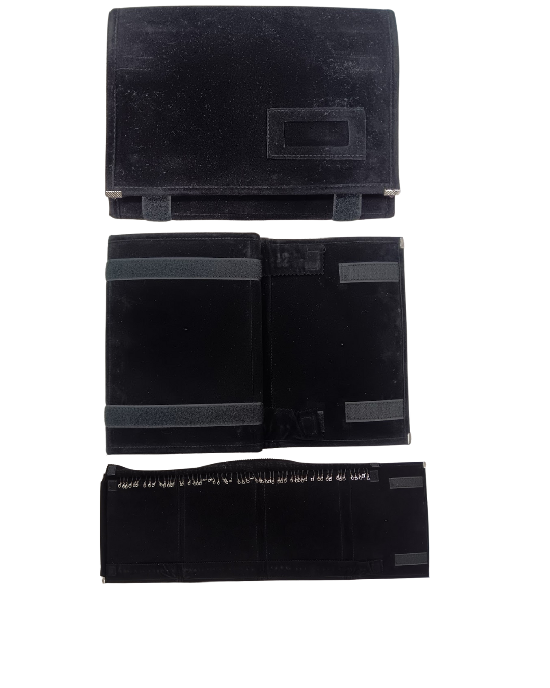 Black Velvet Jewellery roll for Chains/Bracelets with 57 clips.