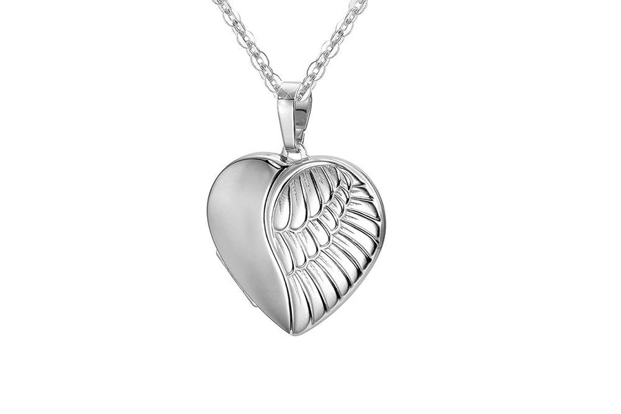 9k WG German Polished Heart Locket with matte angel wing 20mm