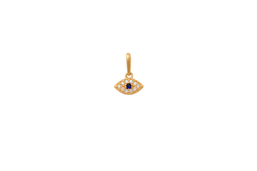 9k YG CZ & Evil Eye Pendant 4x8mm