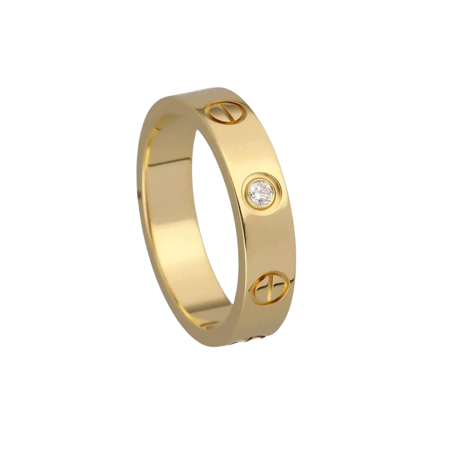 9k YG Diamond Screw Ring Set. 3D=0.22ct. 5.5mm. Size O1/2