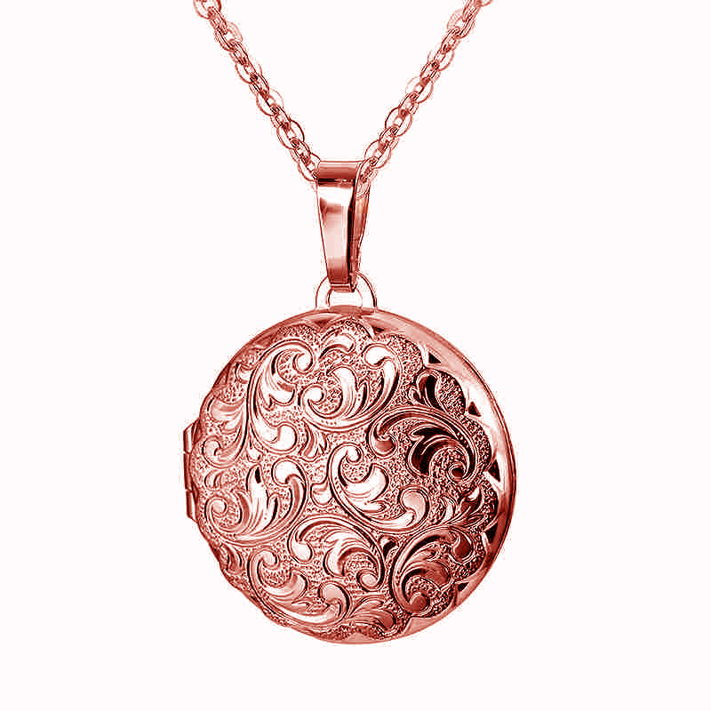 9k RG German Polished Fully Engraved Round Locket 22mm