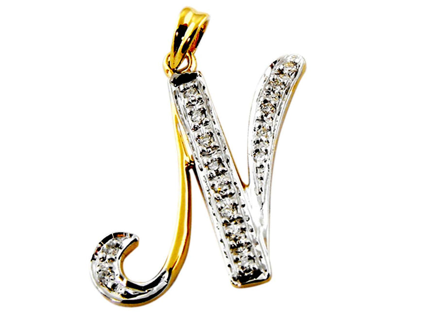 9k YG Diamond Script Letter Pendant N with 11D=0.04ct 15mm