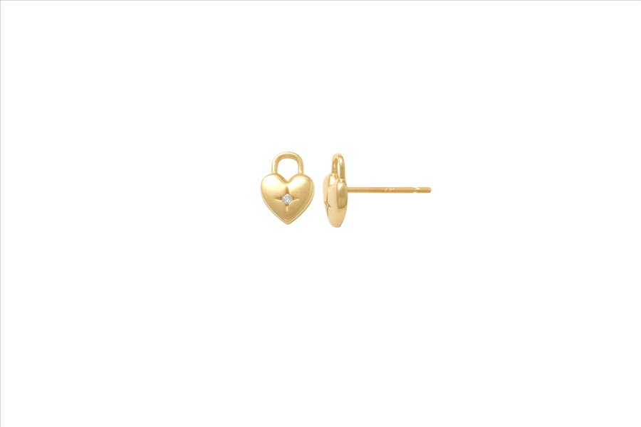 9k YG CZ "Heart Padlock" Stud Earrings 6mm