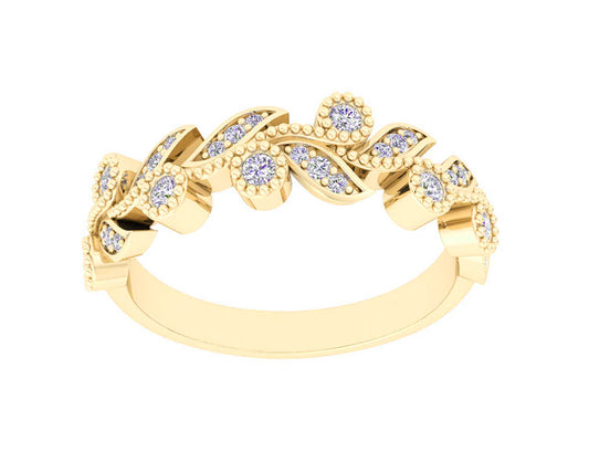 "Lucy" 9k YG Diamond Flower Band Ring. 28D=0.22ct. Size L