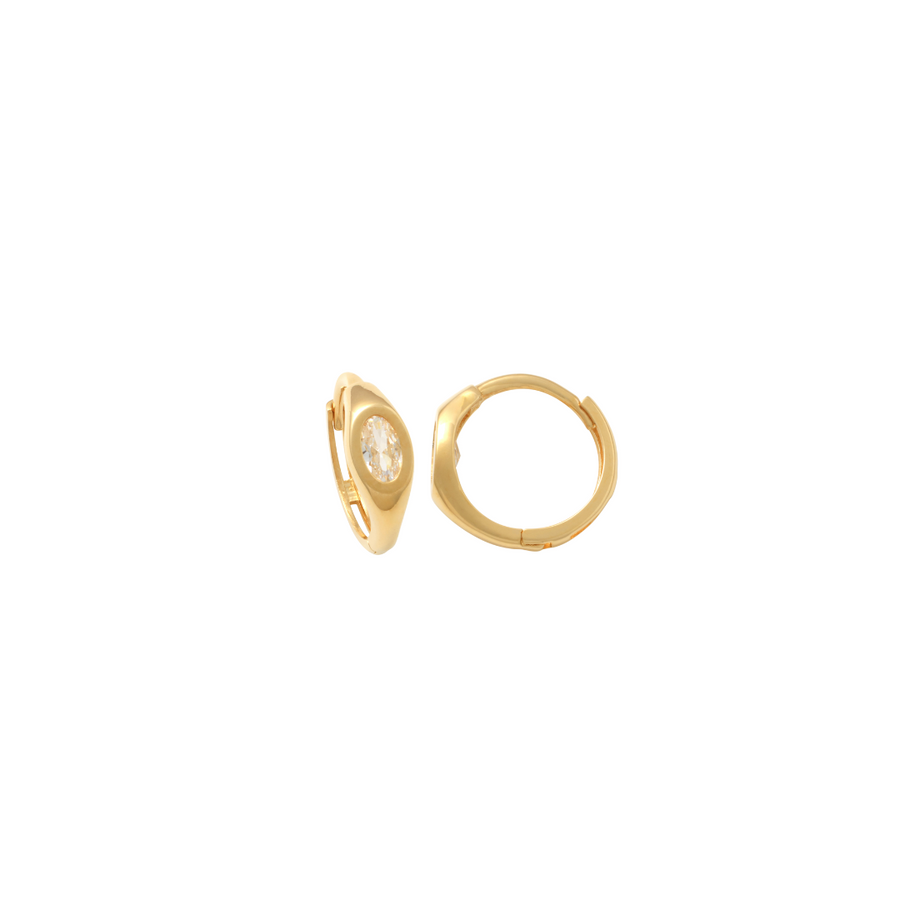9k YG CZ Round Huggie Earring, 10mm (6mm x 4mm Oval CZ )