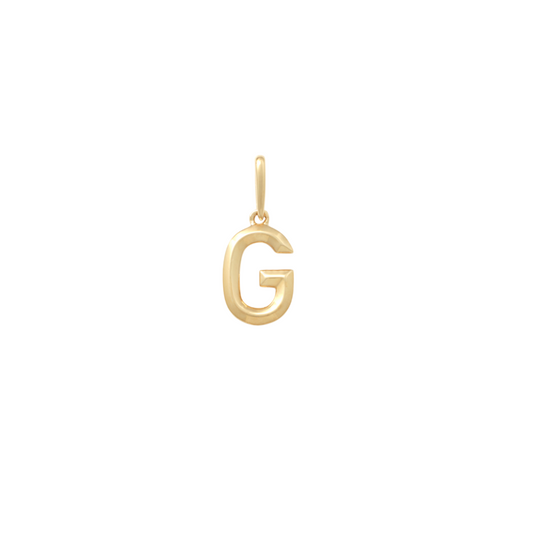 9k YG Block Letter G Pendant. 10.9mm