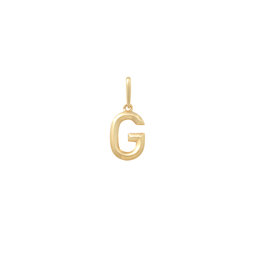 9k YG Block Letter G Pendant. 10.9mm