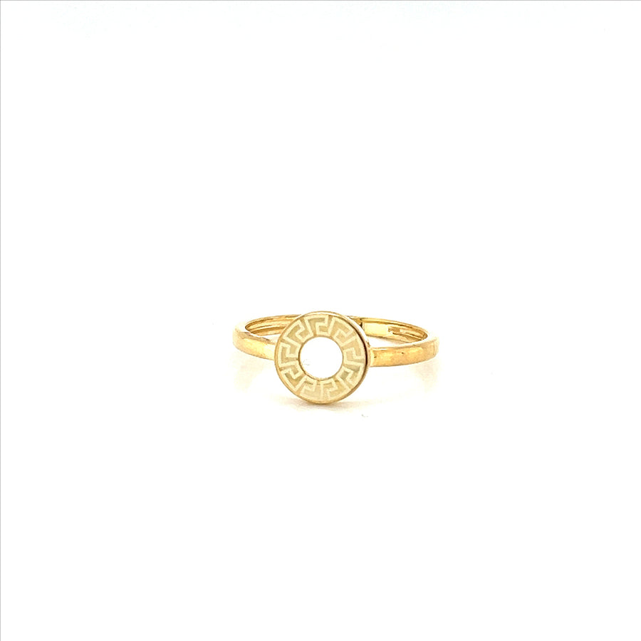 9k YG Circle Ring with Greek key 9mm. Size P