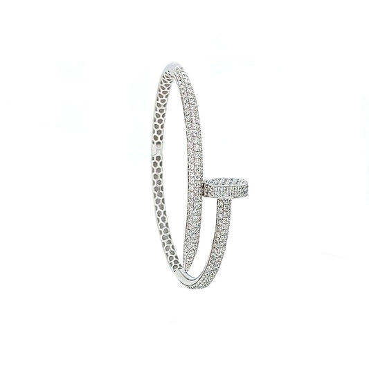 9k WG Hinged Diamond Nail Bangle, 267D = approx 2.74ct, SI1 G. 57x49mm