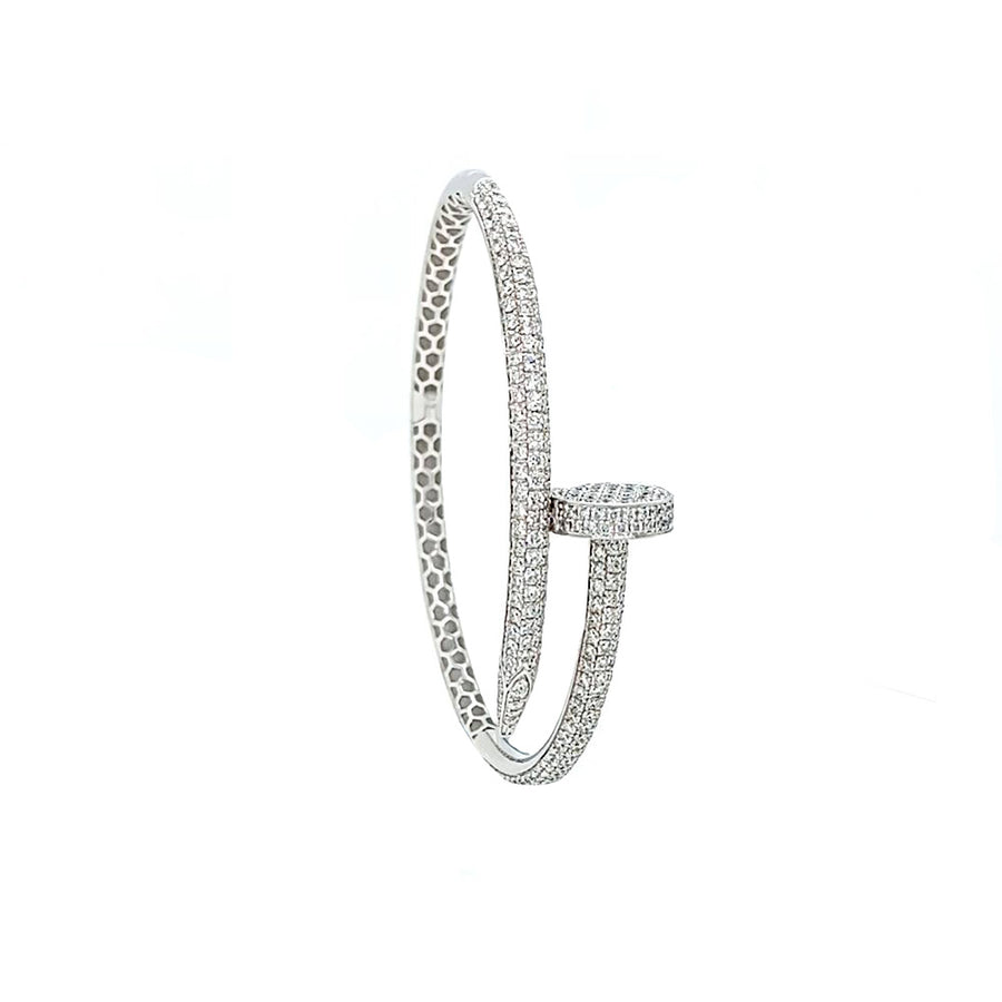 9k WG Hinged Diamond Nail Bangle, 267D = approx 2.74ct, SI1 G. 57x49mm
