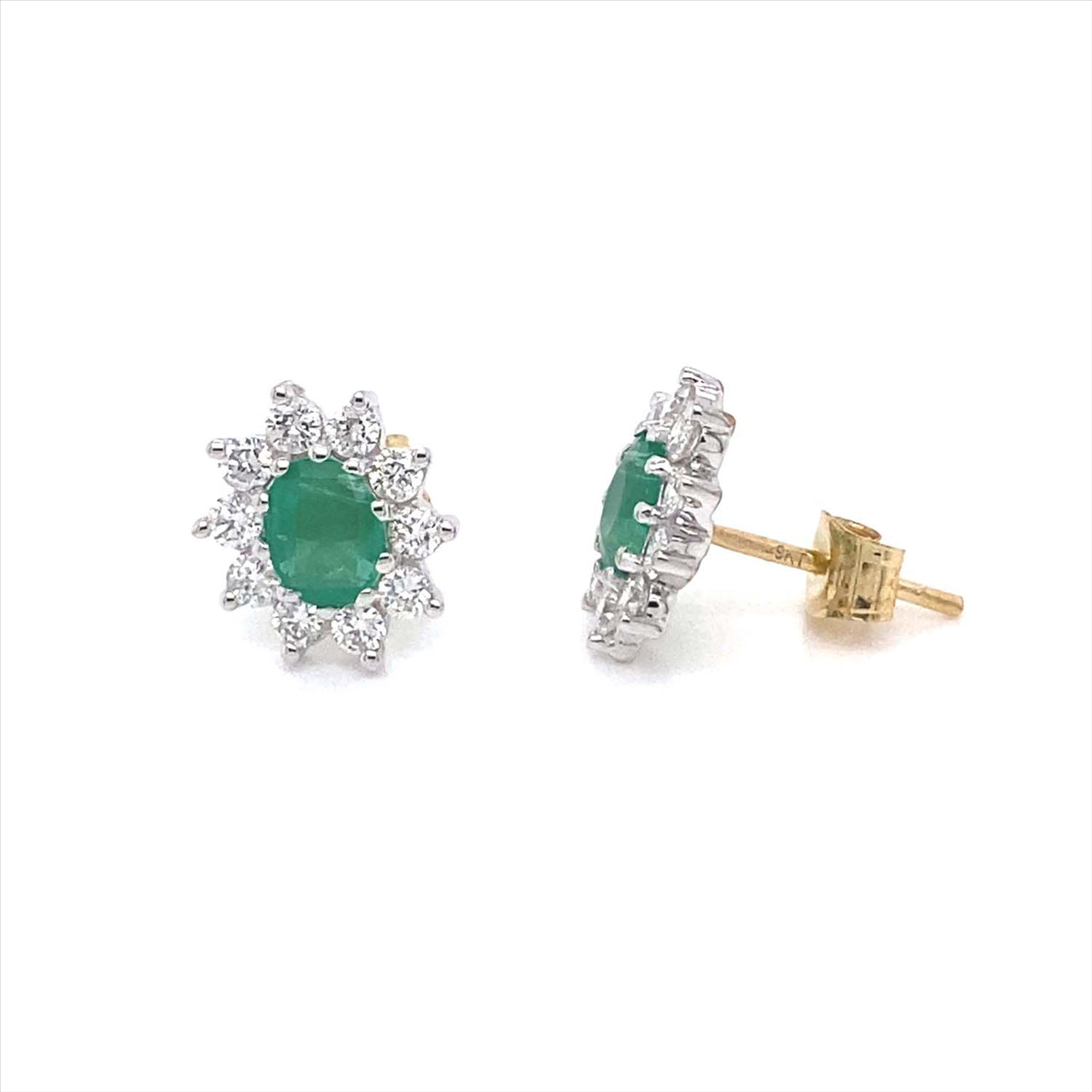 9k 2T Diamond & Emerald Cluster Studs