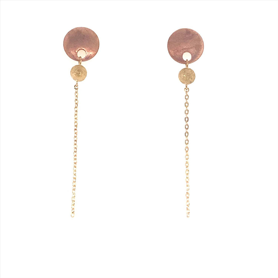 9k 2T Disc Ball & Chain Fancy Stud Earrings 30mm drop x 8.7mm disc