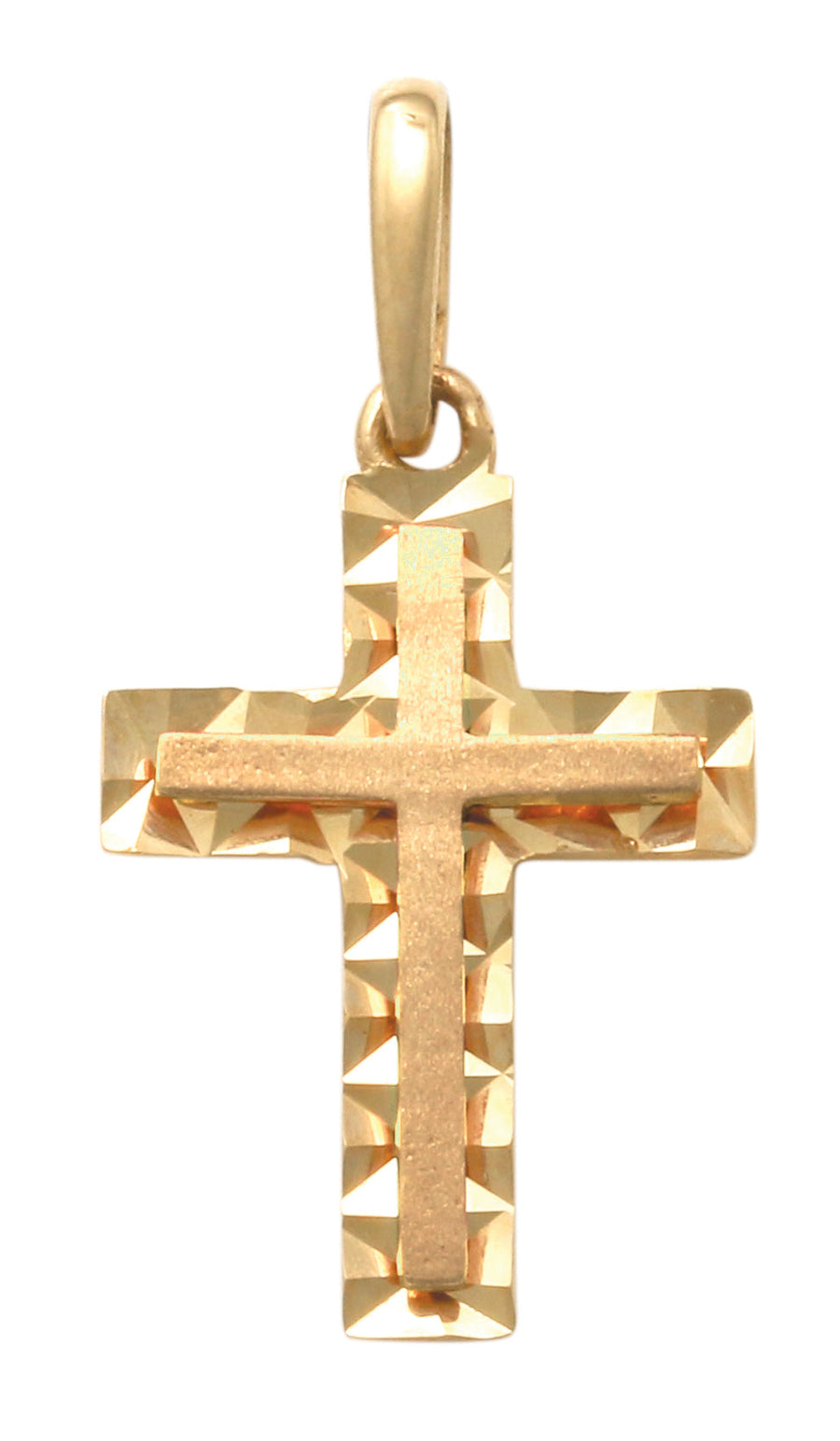 9k All YG Solid Fancy edged Cross Pendant with YG Polished finish centre 14mm x 9mm