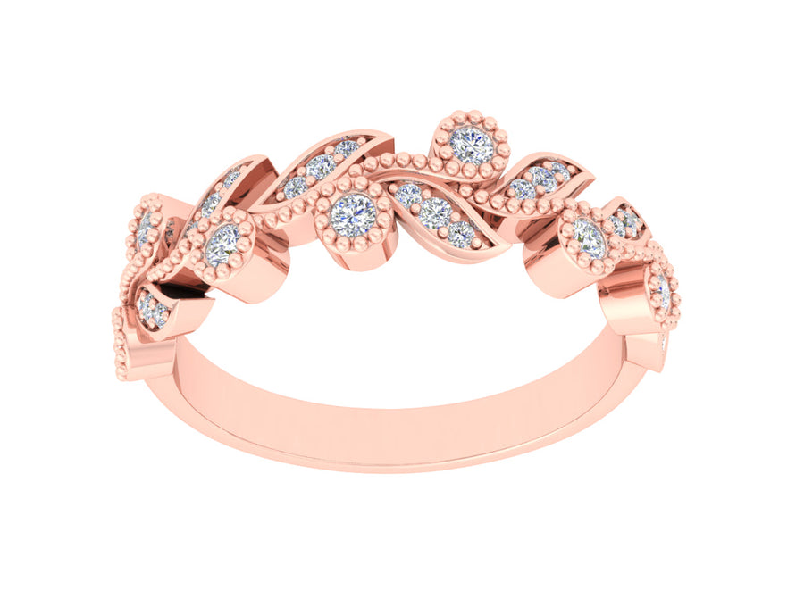 "Lucy" 9k RG Flower Band Ring set with 28D=0.22ct. Size M