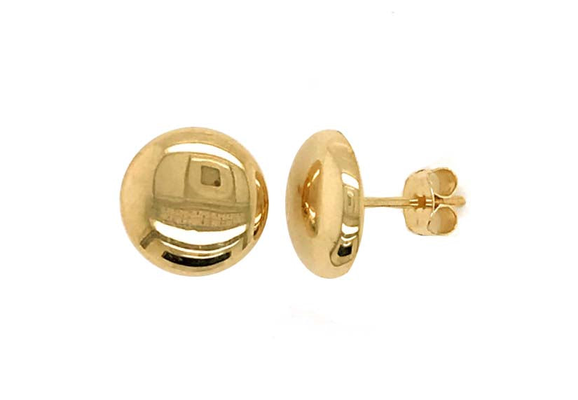 9k YG Dome Round Stud Earrings 10mm
