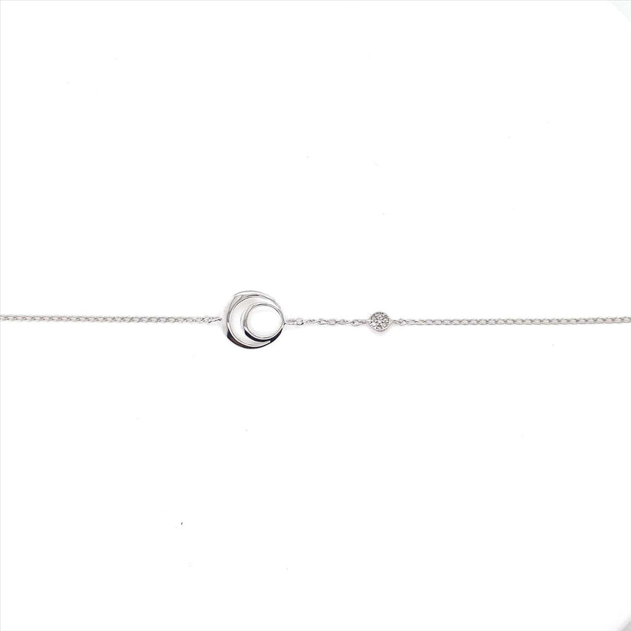 9k WG Oval Link Bracelet 1mm Wide 19cm O-Ring at 17cm & 18cm . With Circle 7D=0.02ct Meas. 10mm