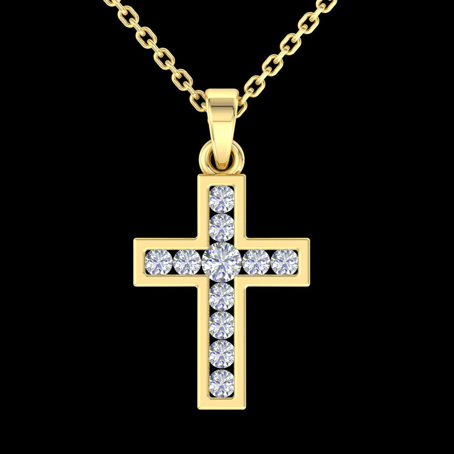 9k YG Diamond Cross Pendant 11D=0.16ct Channel Set . Meas. 13mm x 10mm