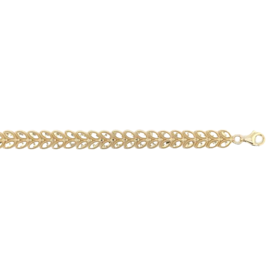 9k YG Faceted Double Leaf Bracelet, 7.6mm  18+3cm.
