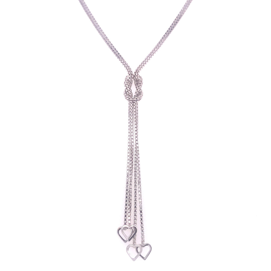 18k WG Italian Solid Double Box Chain 1.7mm wide 50cm, with Drop Heart Knot. Approx 6.8g