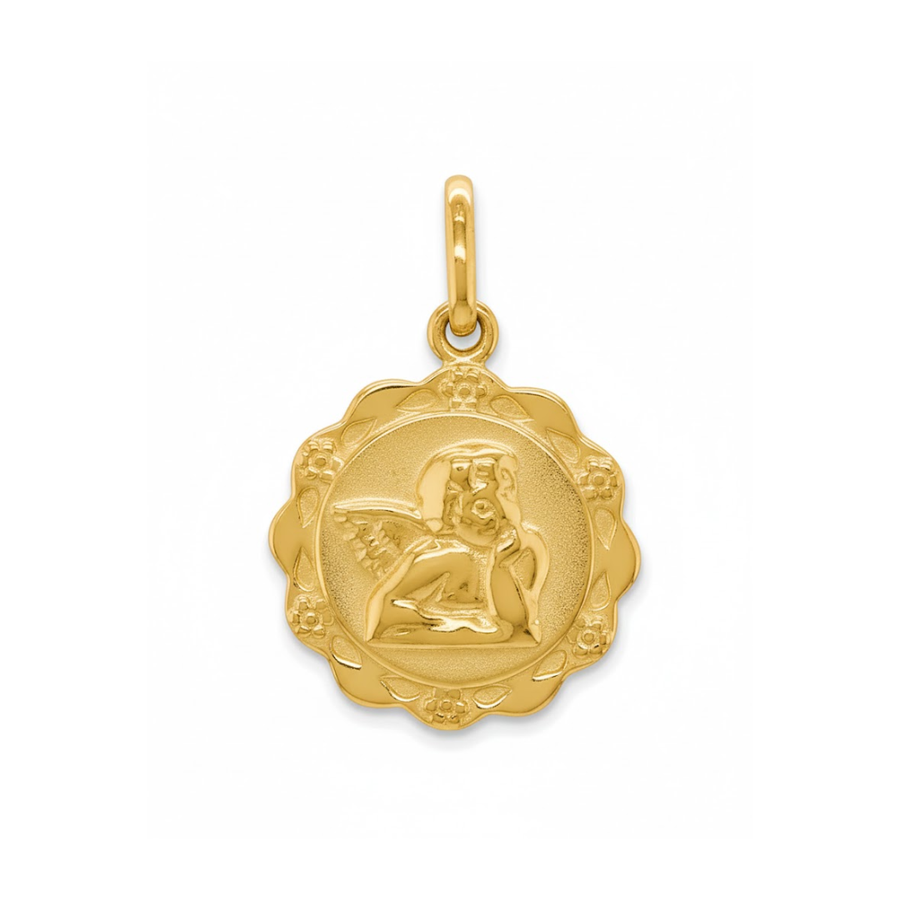 9k YG Round Angel Medallion 14mm