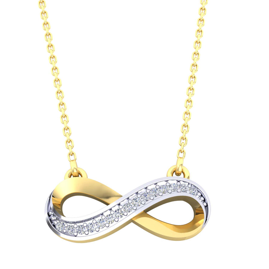 9k YG Infinity Diamond Pendant 15D=0.03ct with Oval Link Chain 45cm O-Ring at 43cm & 44cm 1mm wide . Meas. 6x14mm