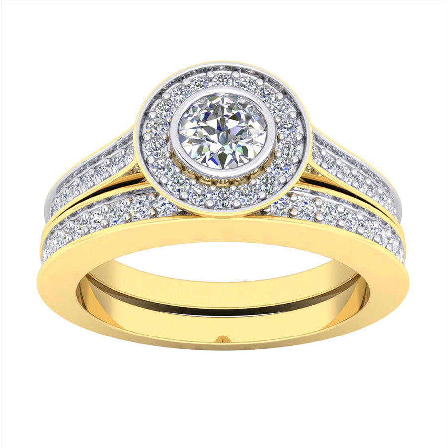 9k YG Diamond Engagement Ring Set...(YG Band with WG Settings)..Engagement Ring 1D=0.26ct & 36D=0.30ct....Wedding Band 17D=0.14ct  (YG Band with WG Settings)..Total Diamond weight: 0.70ct