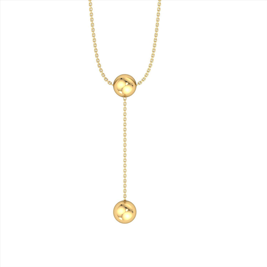 9k YG Ball & Drop Ball Pendant with Oval Link Chain 1mm wide, 45cm. O-Rings at 43cm & 44cm. 8mm Ball