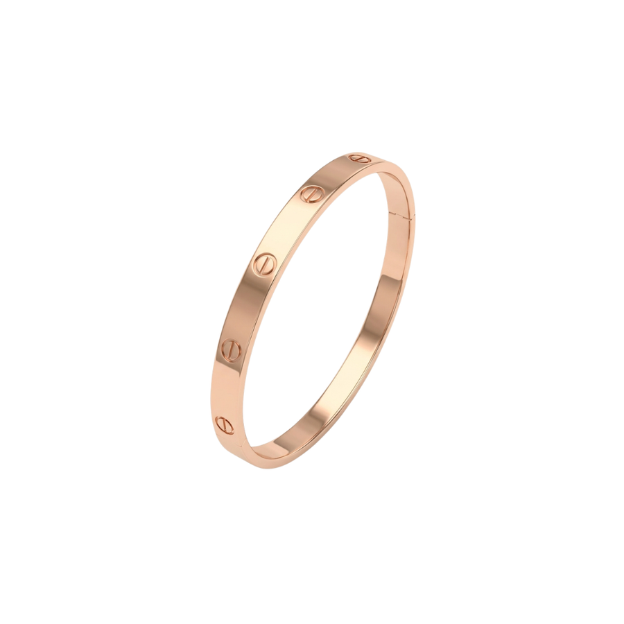 9k YG Hinged Oval Bangle 4mm Wide with Engraved Screwheads and Figure Eight Clasp 58x48mm