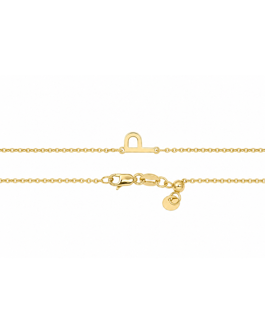 9k YG Diamond Cut Trace Chain 1.1mm Wide with Letter P (6.5x4.5mm 45cm with Adjustable Finding
