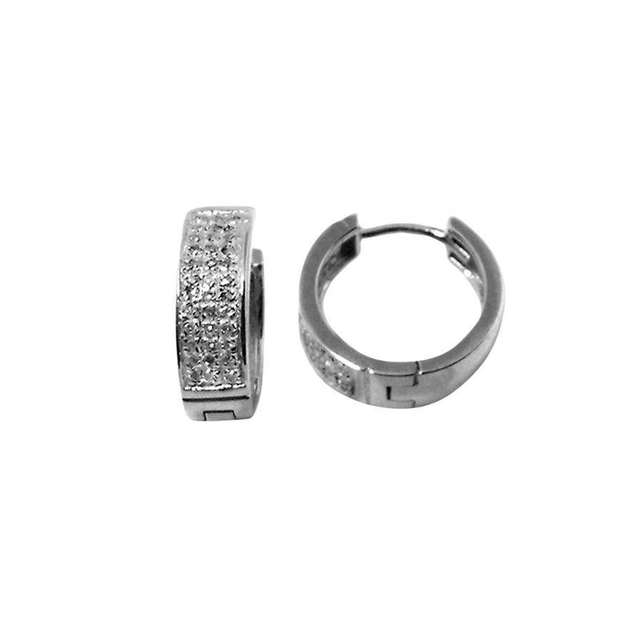 9k WG Diamond Round Huggie Earrings 11mm Diameter. 4 Row Micro set with 72D=0.25ct 5mm Wide