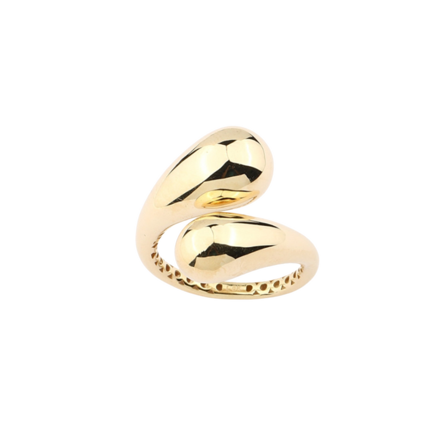 9k YG Hollow Teardrop Dome Ring 20mm, Size Q