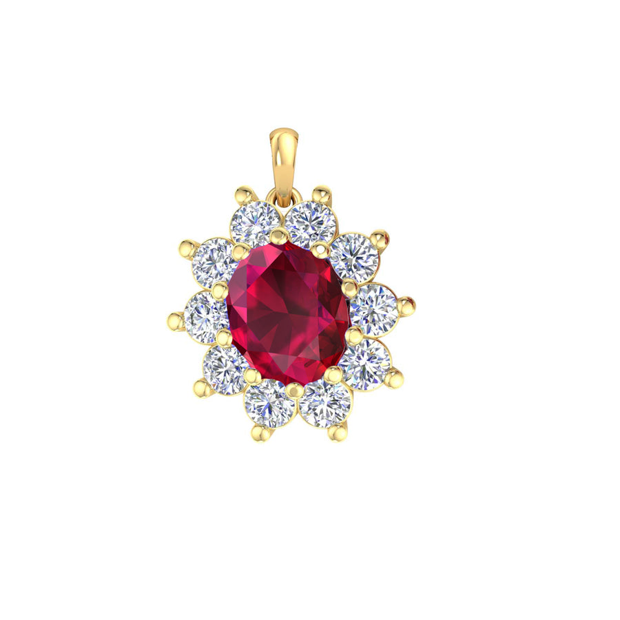 9k 2T Diamond & Natural Clarity Enhanced Ruby Pendant 14D = 0.50ct & 1R (6x8mm)=Approx 1.45ct. Claw Set . Meas. 13mm x 11.5mm