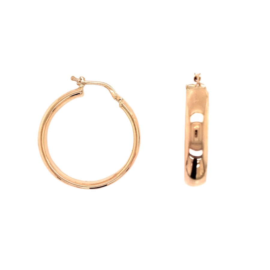 9k YG Round Hoop Earrings 30mm Diameter. HR Tube 5mm Wide
