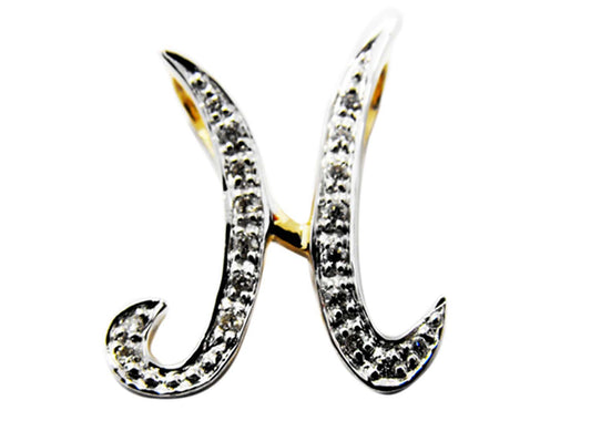 9k YG Diamond Script Letter Pendant H with 11D=0.04ct 15mm