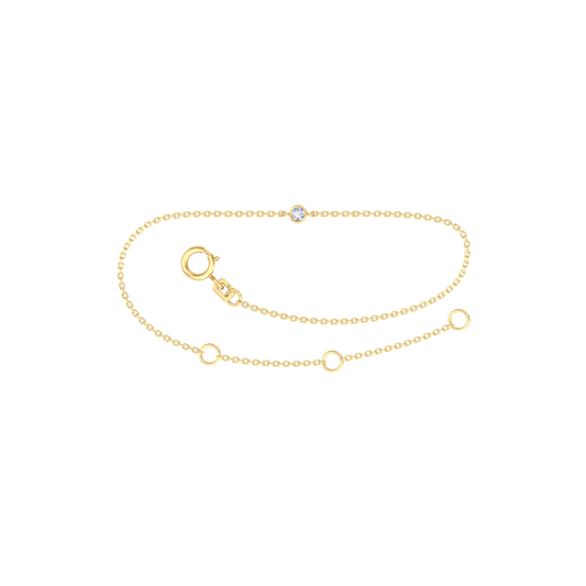 9k YG Solid Oval Link April Diamond Bracelet 1.4mm Wide 19.5cm . Bezel Set with 1D=0.05ct, O-Rings at 16.5 & 18cm