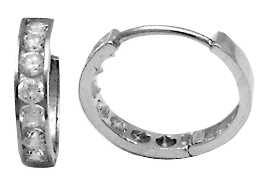 9k WG CZ Round Huggie Earrings 10mm Diameter. 2.5mm Wide